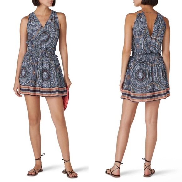 Ramy Brook! Printed Paisley Dorothy Mini Dress Smocked Elastic Waist - Picture 1 of 7